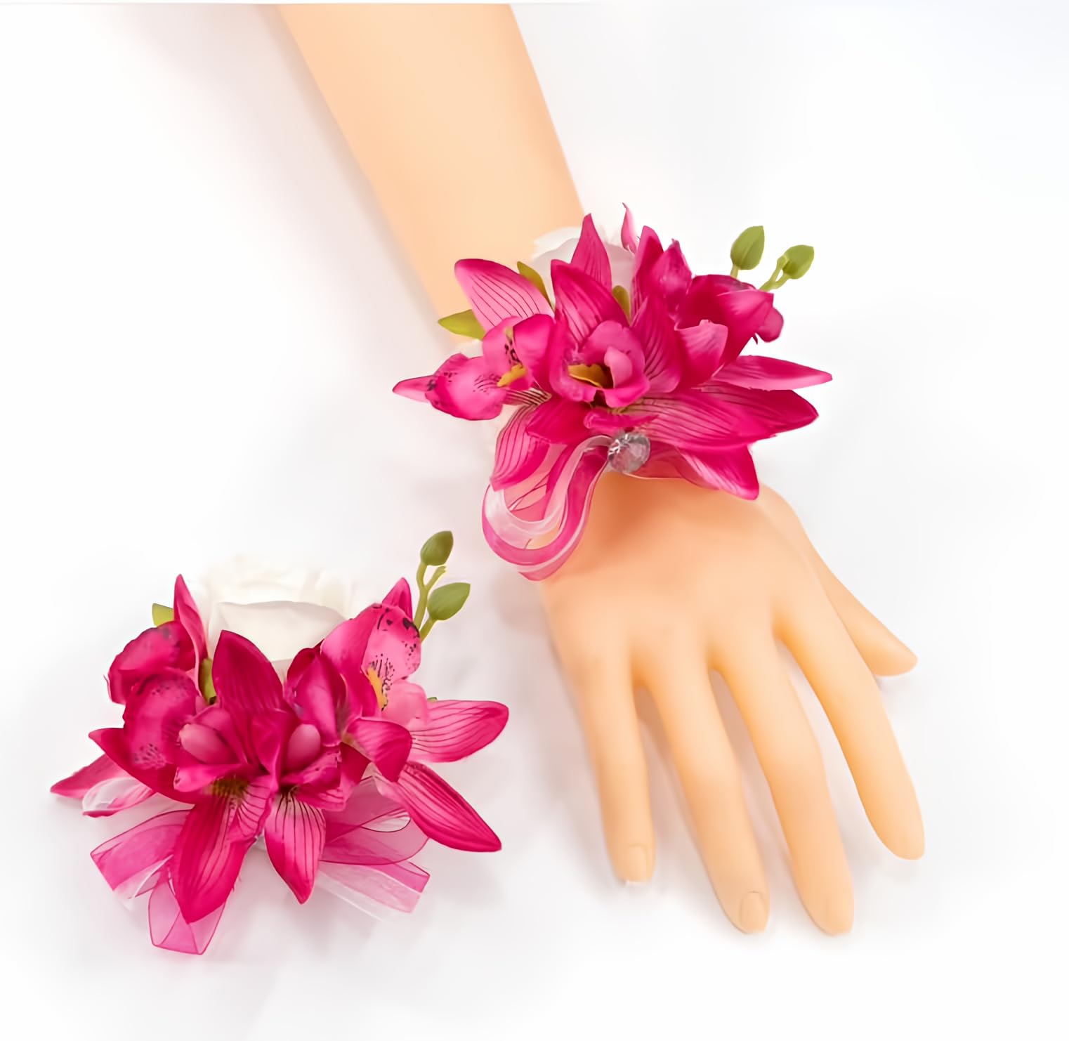 Abbie Home Prom Corsage Boutonniere Sæt Fuchsia Orchid Rose Lily Pin Håndled Hånd Kjole Jakkesæt Blomst til Bryllupsfest (Fuchsia)