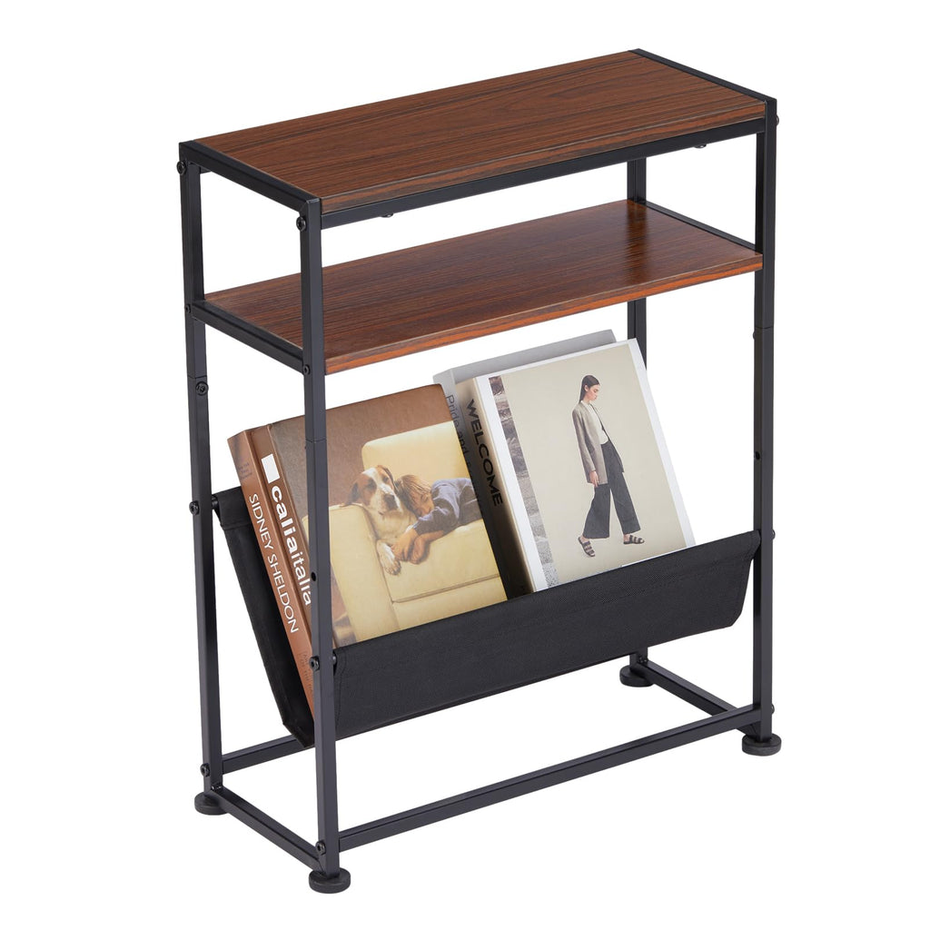 Narrow End Table for Small Spaces - Slim Side Table with Magazine Holder,2 in 1 Design Narrow Coffee Table Living Room,Skinny Bedroom Nightstand Thin Side Magazine Table,Black