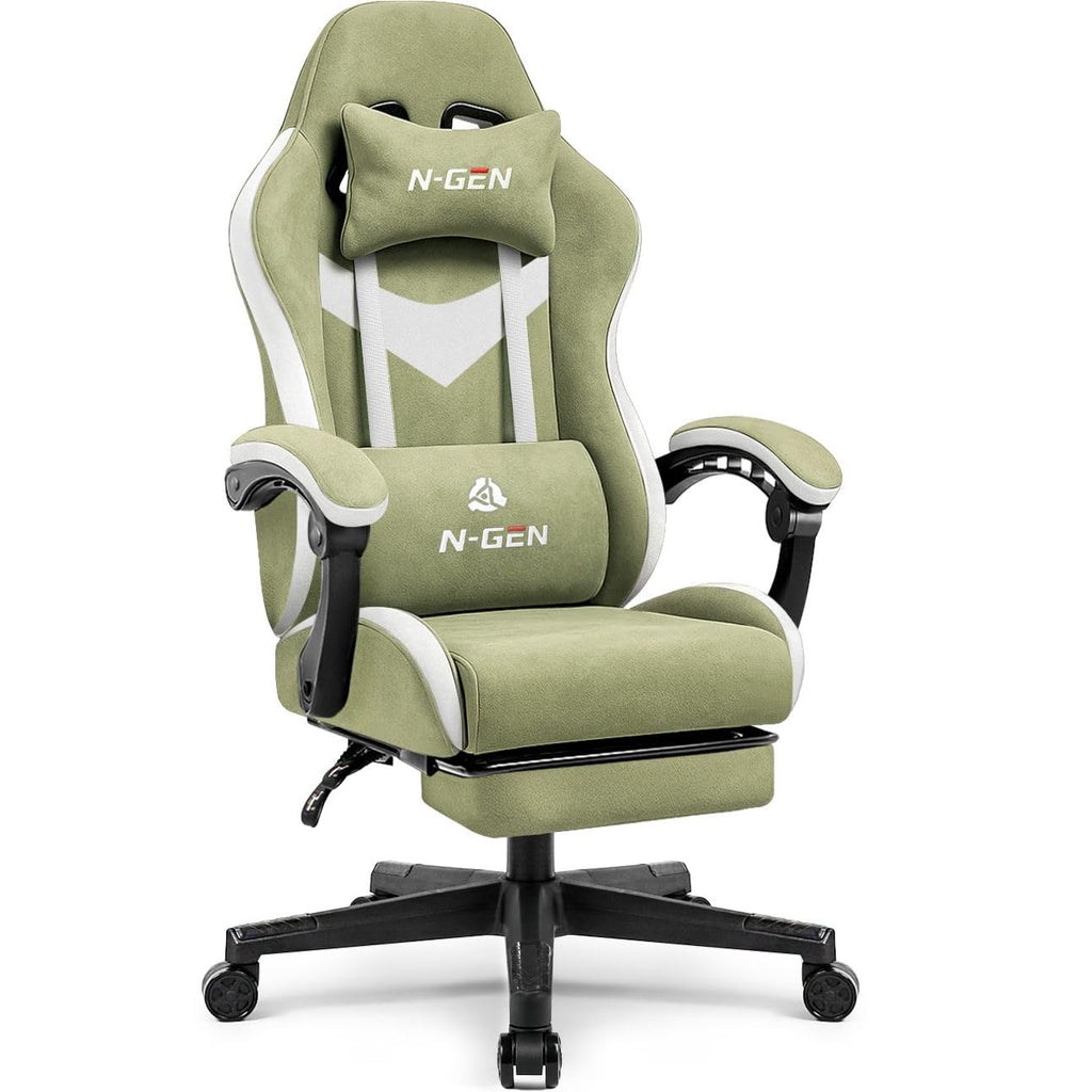 N-GEN GAMING Video Gaming Chair with Footrest Lumbar Support for Home Office High Back Recliner Height Adjustable Ergonomic Comfy Leather Computer Desk Chair (Black)