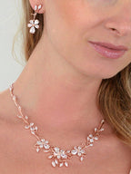 Mariell Elegant Cubic Zirconia Crystal Floral Vine Rose Gold Necklace and Earrings Set, Blush Gold CZ Jewelry Set for Weddings, Brides & Formals