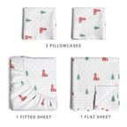Queen Christmas Tree Sheet Set - Holiday Xmas Pattern Linen Set - Deep Pockets - Snug Fit - 4 Piece - Wrinkle Free - Comfy & Cooling Festive Winter Bedding - Easy To Care For - Kid Friendly