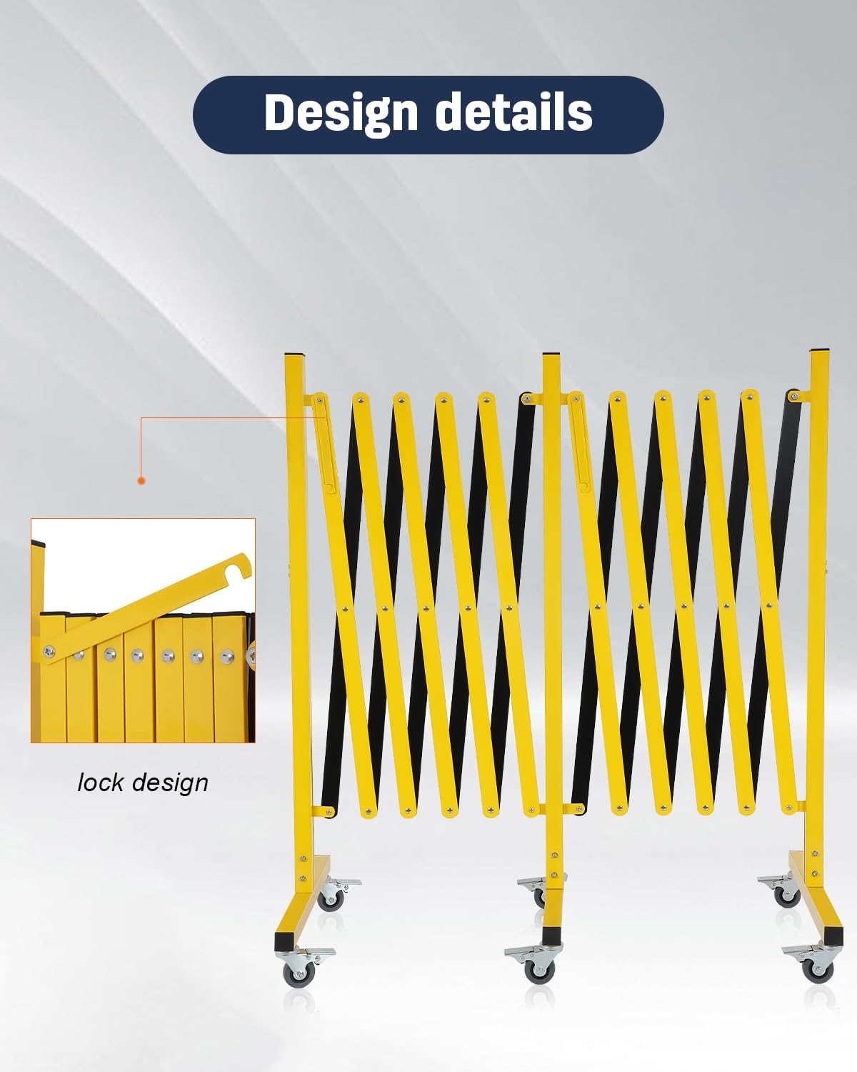 FAHKNS Industrial Expandable Barricade with Wheels 16.4 Feet Long Retractable Metal Traffic Gate Portable Security Barrier for Construction Site Elevator Outdoor Road Yellow Black