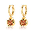 Pomegranate Earrings Necklace for Women 18k Gold Plated Cubic Zirconia Inlay Red Pomegranate Pendant Necklace Gold Hoop Earrings Jewelry Set