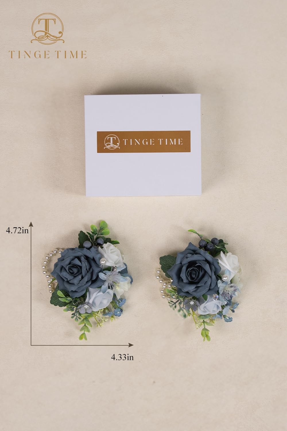 TINGE TIME Set of 2 Wrist Corsage Bracelets Pearl Wristlet Band Bridesmaid Bracelet for Wedding Ceremony Bridal Shower Wedding Artificial Flower Prom (Dusty Blue)