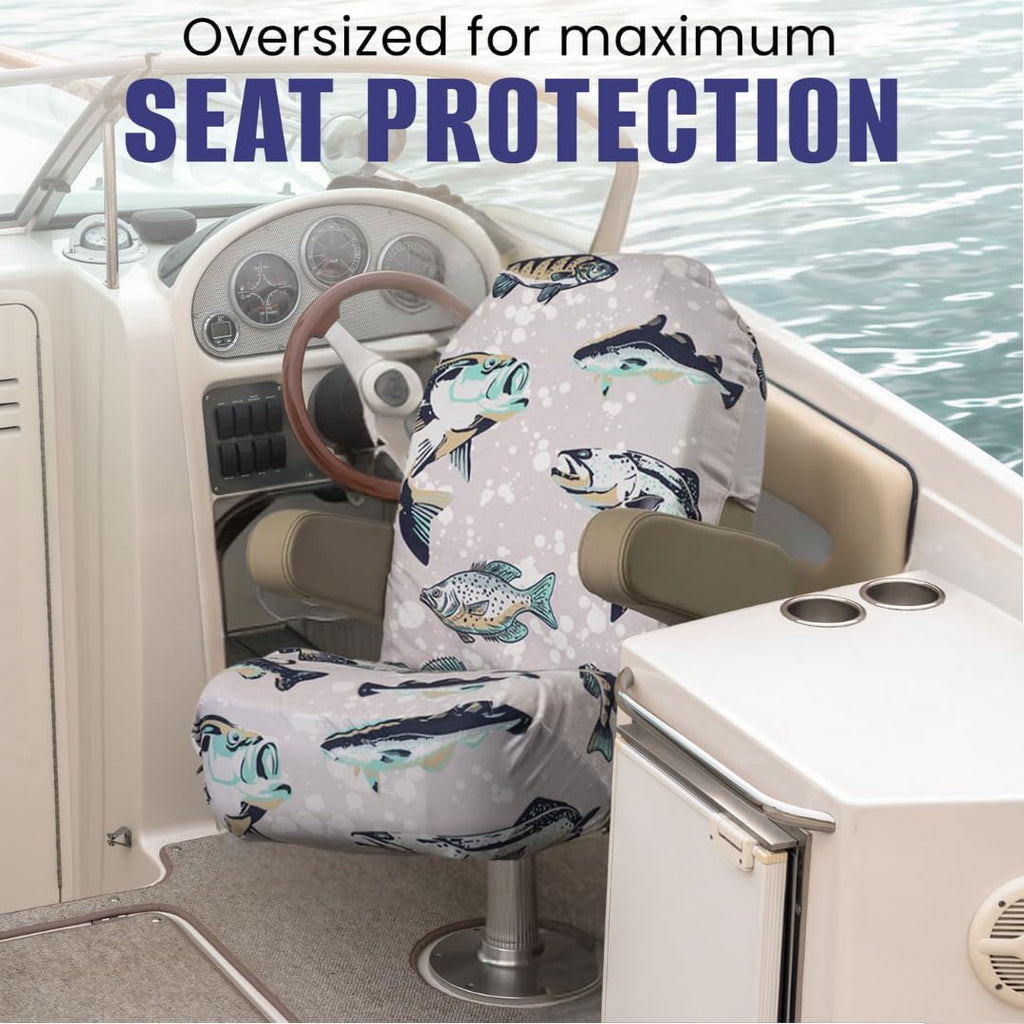 Boat Seat Cover - Microfiber, Quick-Dry, Universal Fit, Stylish Bass Design for Captain's Chairs, Pontoon Towel Seat Covers