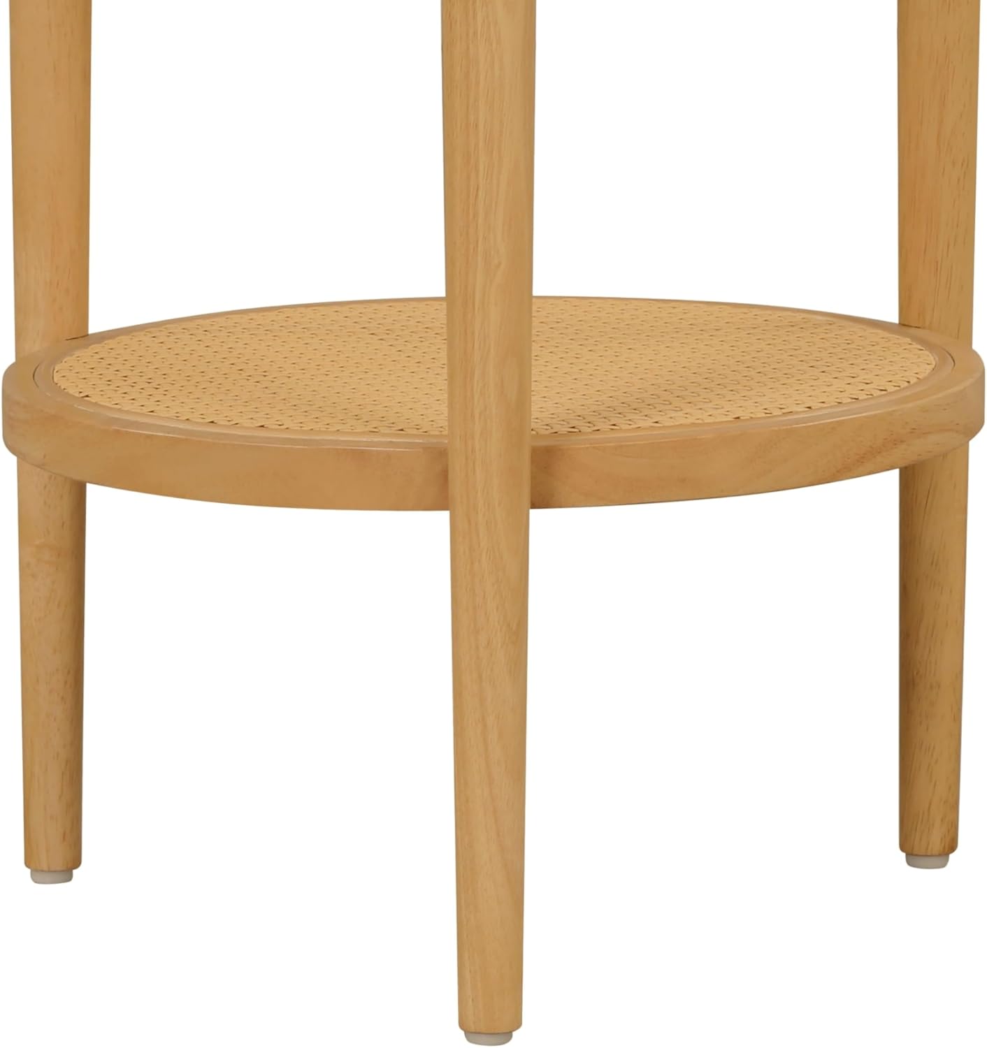 Nathan James Sonia Boho Round Accent End Table, Natural Sofa Side Table in Light Wood with Rattan Storage Shelf for Living Room, Bedroom or Nursery, Light Brown