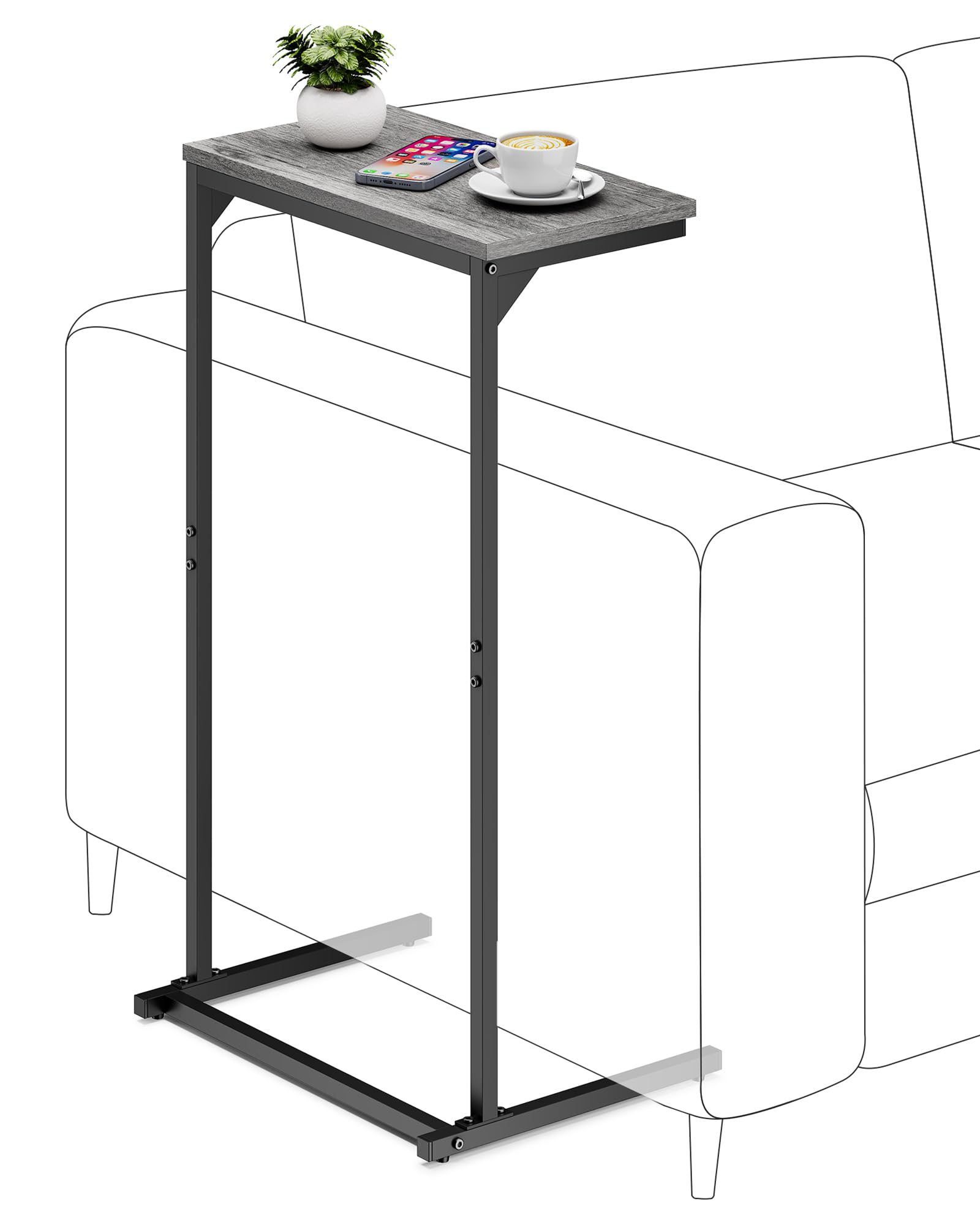 TUTOTAK C Shaped End Table, Tv Tray, Small Side Table, 28.7 inch Tall Couch Table, Tray Table, Sofa Table, Living Room, Bed Room, Brown TB01BB071