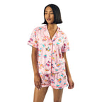 Bioworld Hello Kitty & Friends Floral Character Print Women's Pink Sleep Shirt & Shorts Set-Small