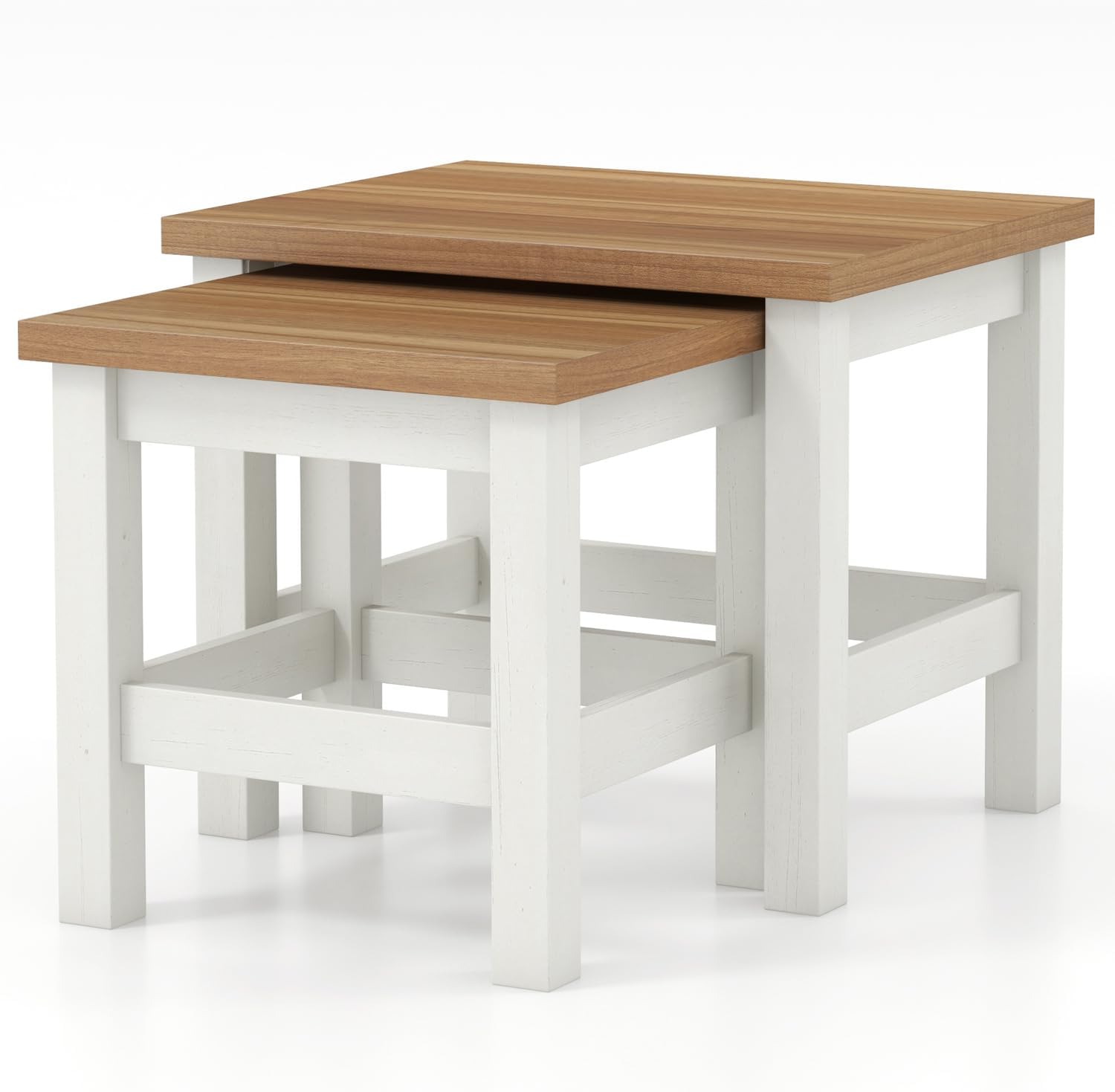 Vikiullf Farmhouse Nesting Table Set of 2, Wooden Coffee Tables, Modern Square End Table, Side Table for Living Room, Bedroom, Accent Bedside Table