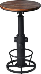 LOKKHAN Industrial Bar Table 38.6"-48.4" Height Adjustable Swivel Round Wood Tabletop 23.7" Dia, Kitchen Dining Office Coffee Bistro Pub Table