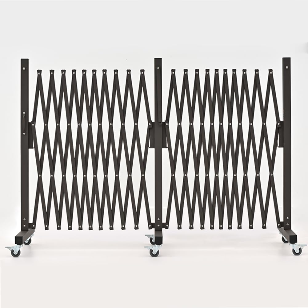 GYMTIME Expandable Barricade, Metal Safety Barrier with Casters, Mobile Folding Security Gate, 11 FT, Adjustable Traffic Temporary Fence for Warehouse Shopping Mall