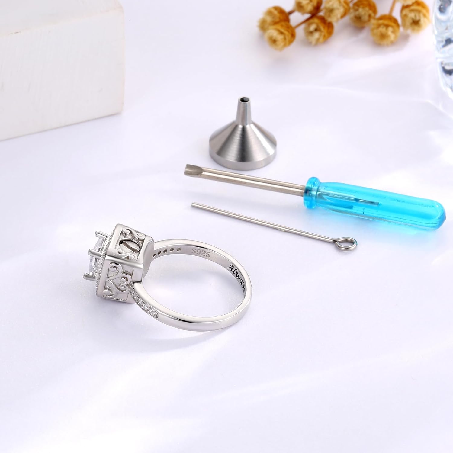 925 Sterling Silver Cremation Urn Ring for Women Memorial Ashes Keepsake Jewelry to Honor Loved Ones