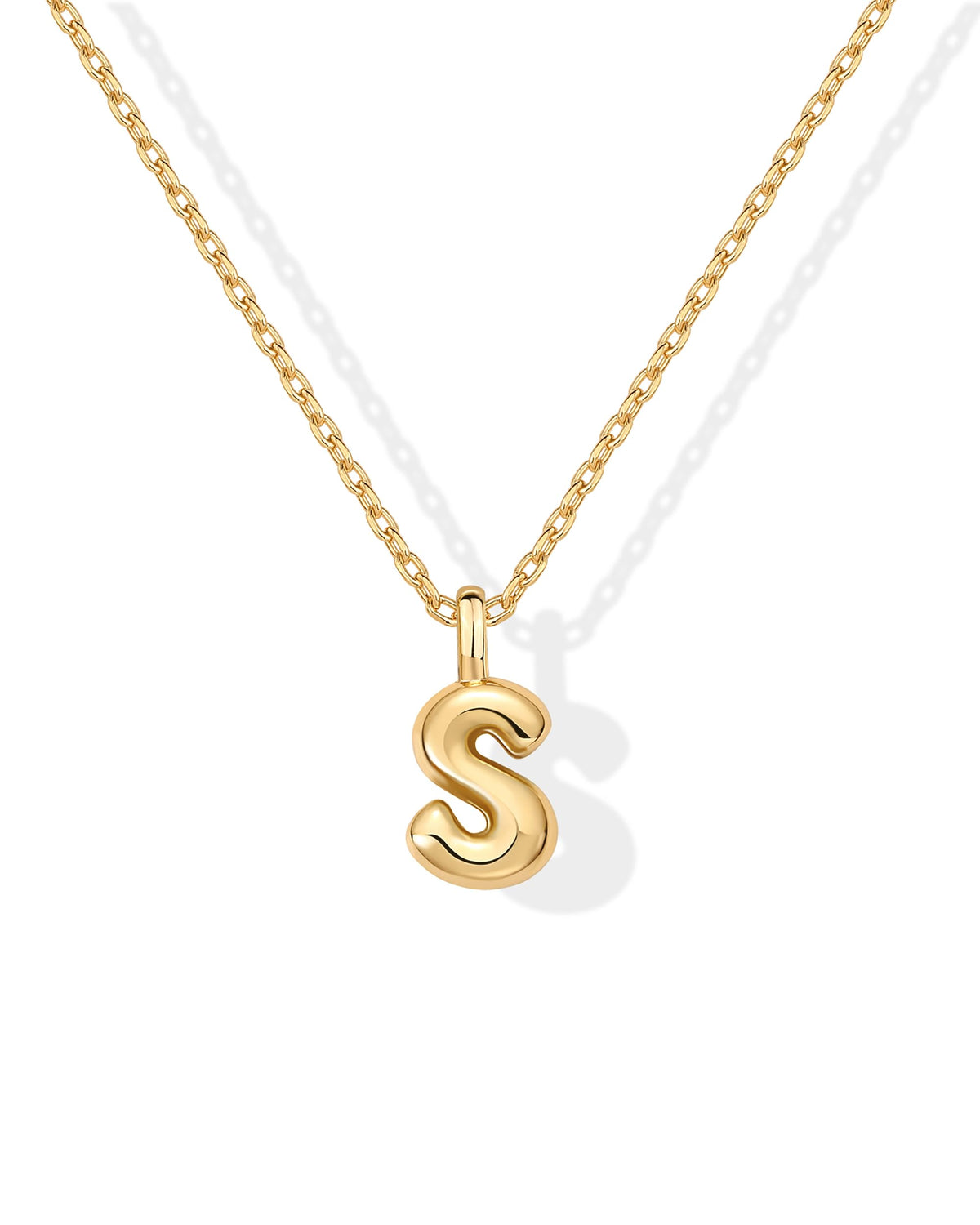 PAVOI 14K Gelbgold plattierte zierliche klobige Blasen-Initialbuchstaben-Anhänger-Halskette für Frauen - Alphabet Buchstabe S Halskette