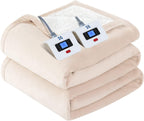 Sealy Electric Blanket Queen Size, Flannel & Sherpa Heated Blanket with 10 Heat Setting & 1-12 Hour Auto Shut Off, Fast Heating Blanket, Machine Washable, Beige, 84 x 90 Inch