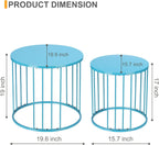 LEWIS&WAYNE Outdoor Side Table Set of 2, Metal Circle Accent End Tables for Balcony Backyard Garden Indoor Living Room, Durable Blue Nesting Coffee Tables, 20”+16” Dia