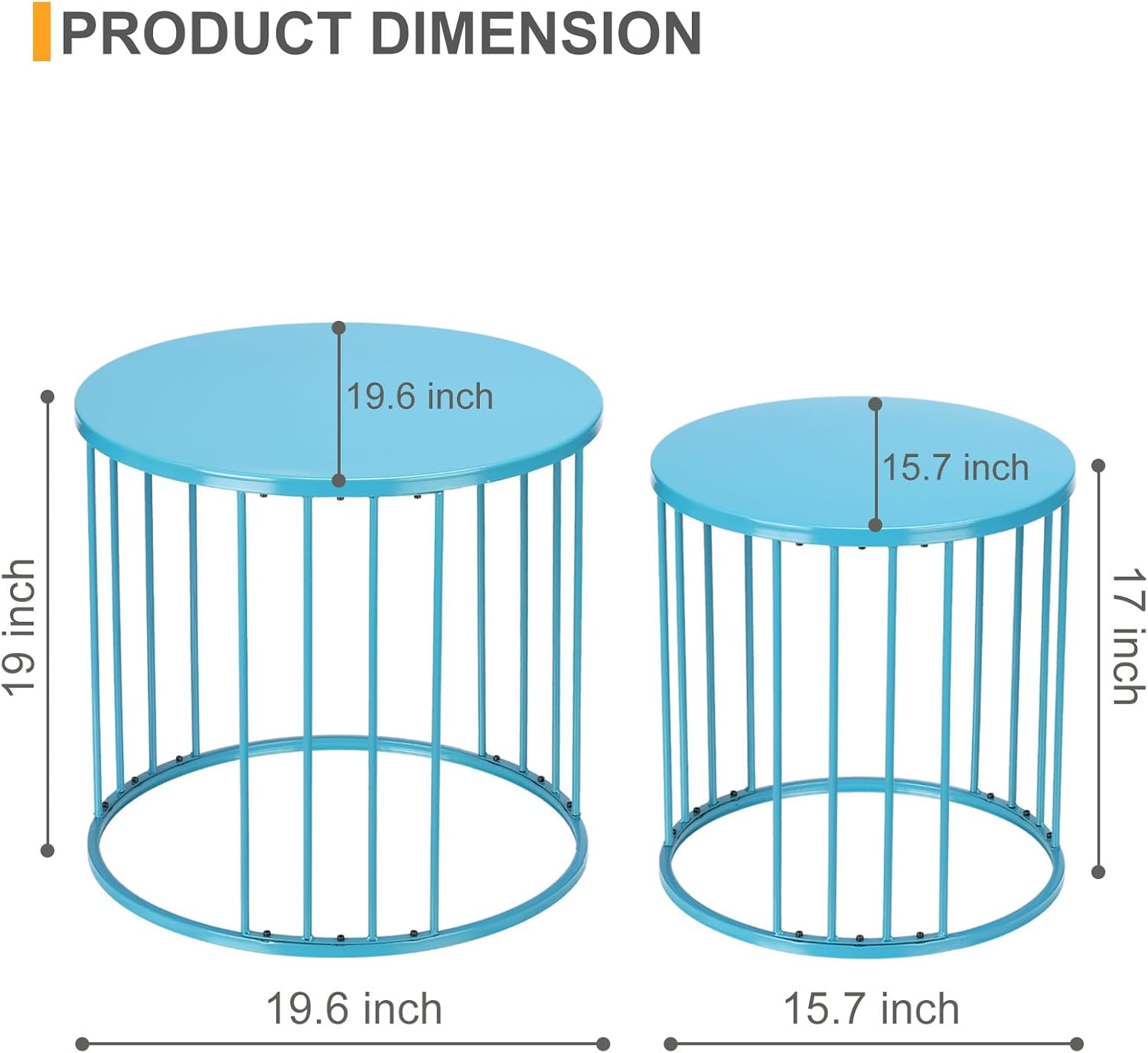 LEWIS&WAYNE Outdoor Side Table Set of 2, Metal Circle Accent End Tables for Balcony Backyard Garden Indoor Living Room, Durable Blue Nesting Coffee Tables, 20”+16” Dia