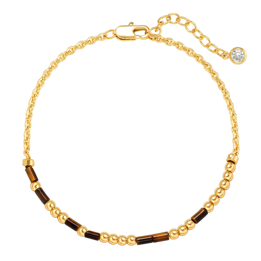 Bracelet Morse Code Or MEVECCO pour Femmes Bracelet Mixte en Pierre Œil de Tigre Plaqué Or 18K Bracelet Chaîne Morse Code Personnalisé Fait Main Empilable Bijoux Cadeaux