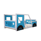 Bellemave Twin Bil Sengestel, Klassisk Bilformet Børneseng med Hjul, Træ Montessori Gulvseng til Børn (Blå & Sort)