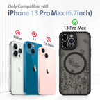 AIGOMARA Magnetic Case for iPhone 13 Pro Max [Compatible with MagSafe] Cute Black Flower Floral Case for Women Girls Soft TPU Bumper Hard PC Back Anti-Fall Shockproof Protective Slim Cover