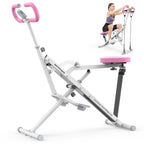 Sportsroyals Pink Squat Machine Rowing Machine for Home 2 in 1 Rower & Squat Assist Workout Foldable Rower for Home Full Body Worikout Adjustable 4 Resistance Bands 330lbs