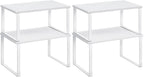 SONGMICS Cabinet Organizer Shelf, Set of 2 Kitchen Counter Shelves, Kitchen Storage, Spice Rack, Stackable, Expandable, Metal and Engineered Wood, Cloud White and Snow White UKCS025W01