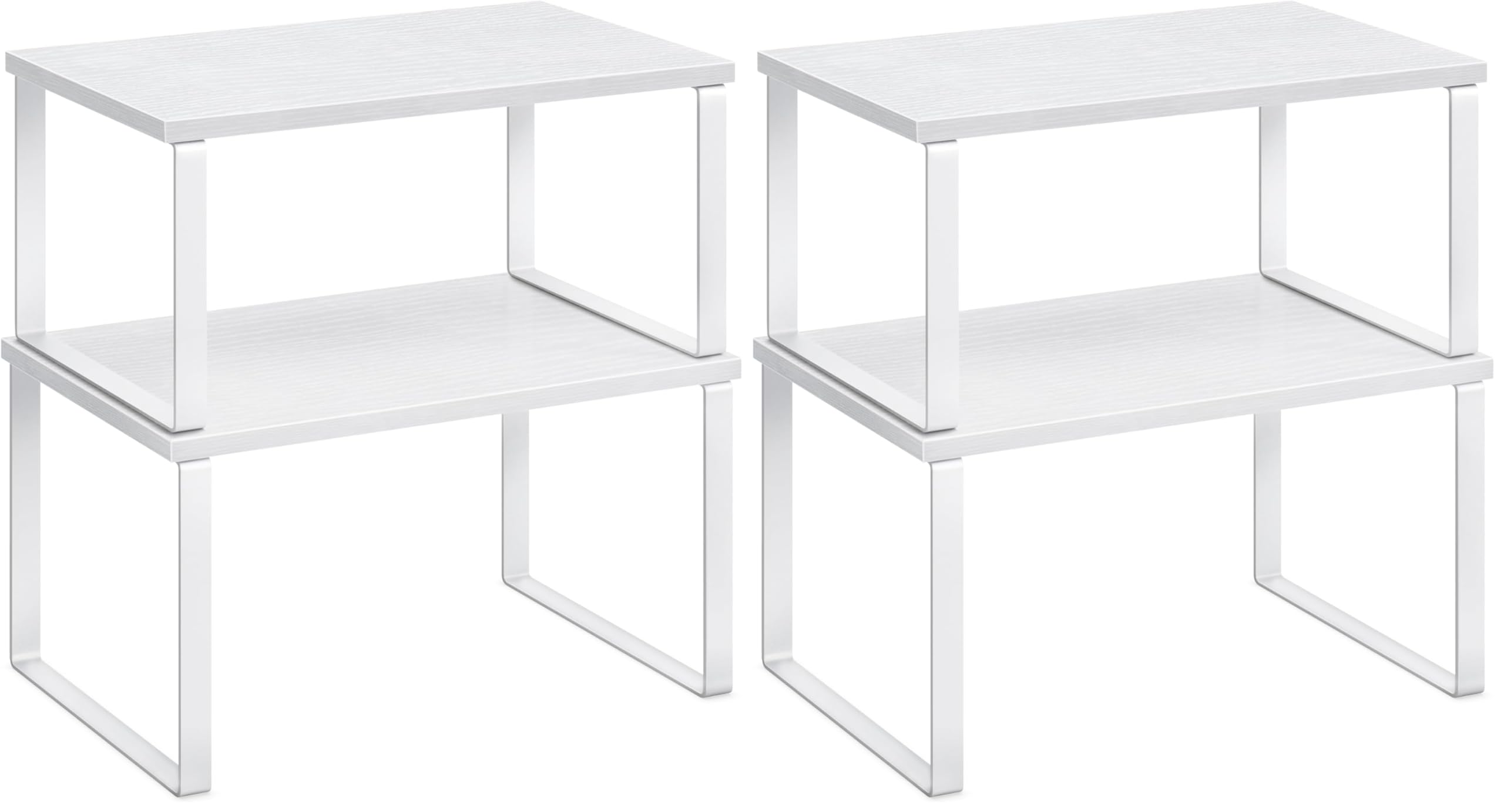 SONGMICS Cabinet Organizer Shelf, Set of 2 Kitchen Counter Shelves, Kitchen Storage, Spice Rack, Stackable, Expandable, Metal and Engineered Wood, Cloud White and Snow White UKCS025W01