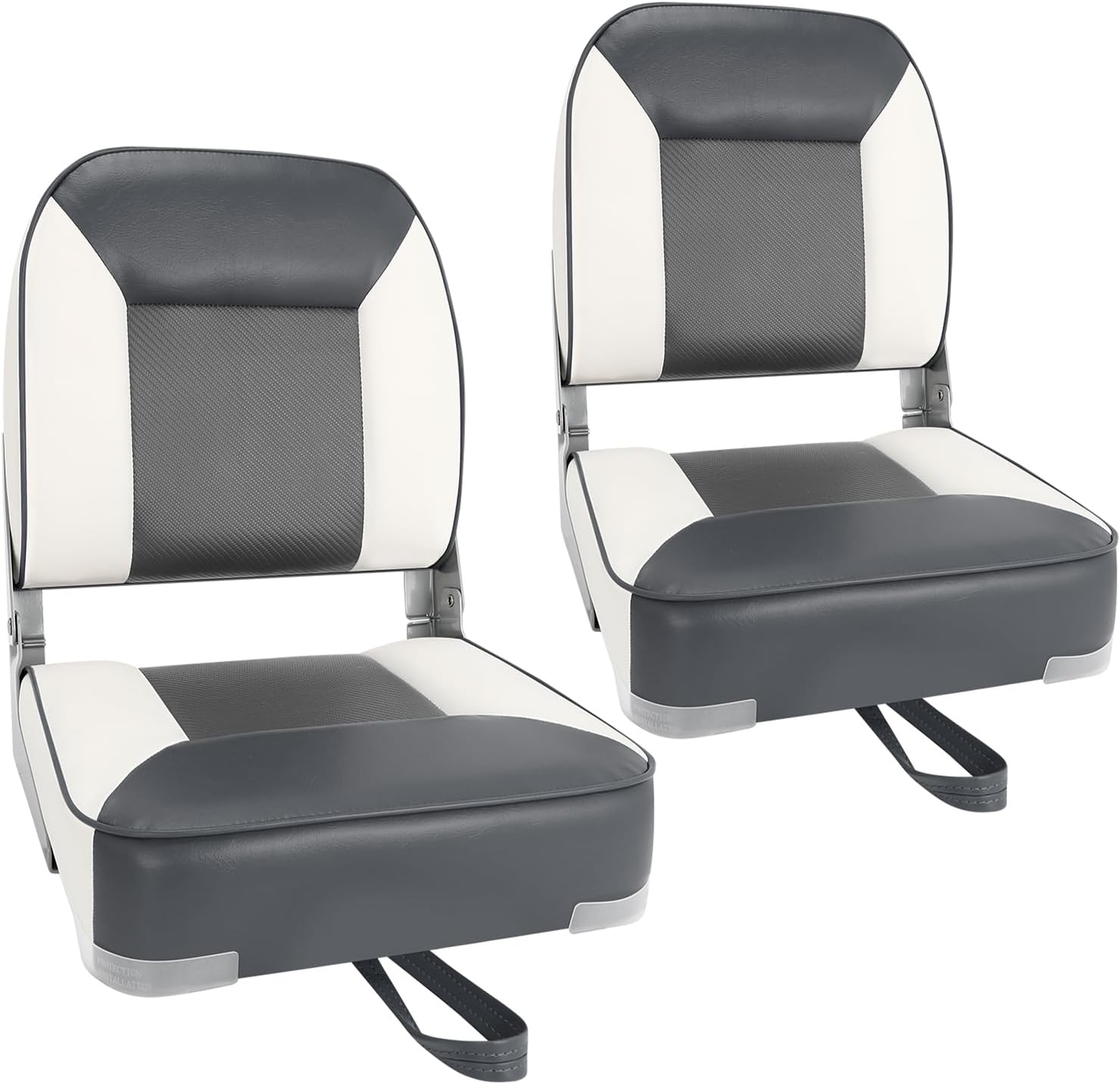 Boat Seats 2 Pack, Skureay Low/High Back Fishing Folding Boat Seat Waterproof Captain Boat Chair，Boatseat 2 Pack Suitable for Jon/Pontoon/Canoe/Bass Tracker Boat seats-UNIQUE Color Design (Gray/White)