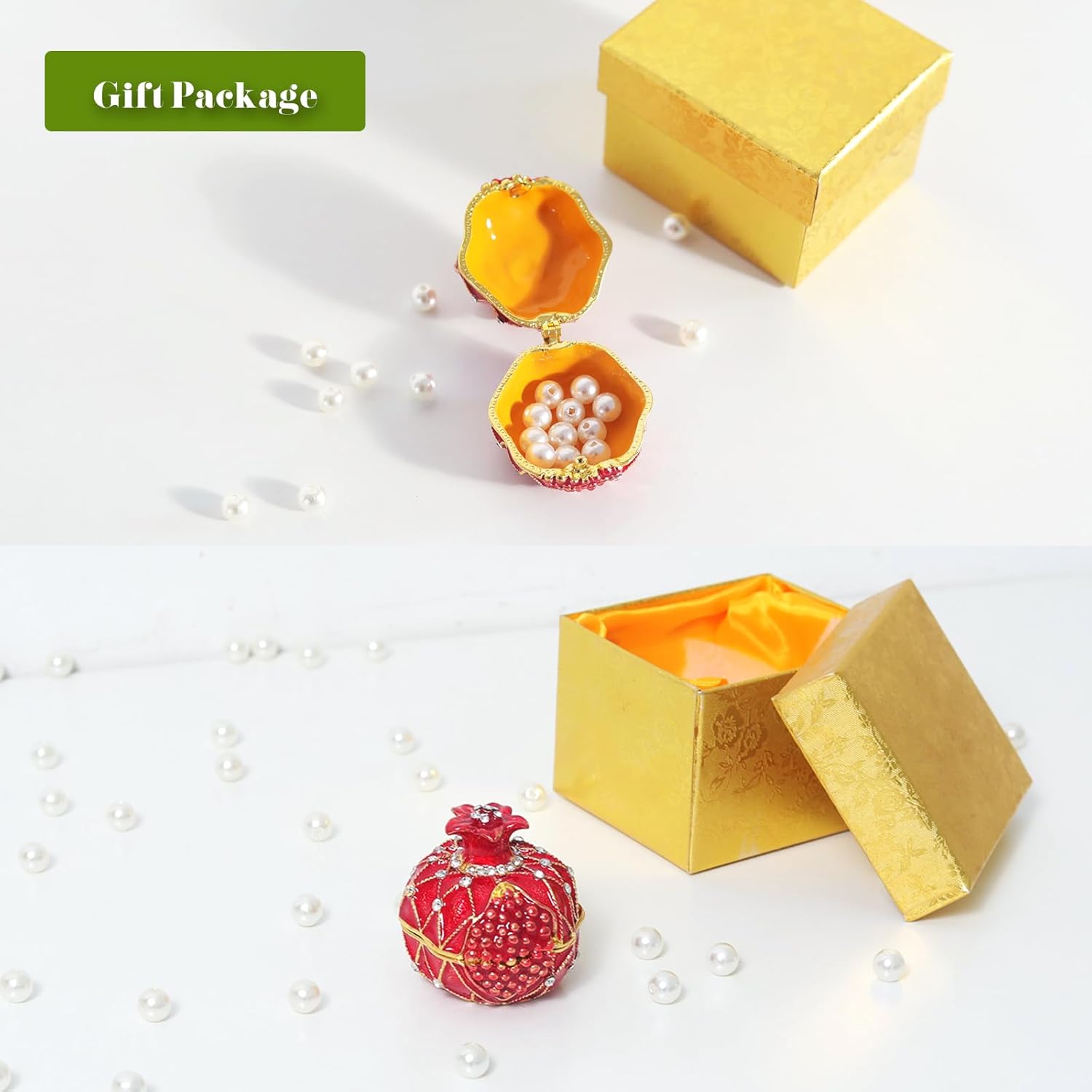 LONGSHENG - SINCE 2001 - Hand Painted Pomegranate Ring Jewelry Trinket Box Wedding Favor Gift Collectible Figurine