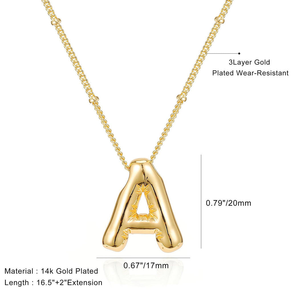 ESENY Aktion, Hochwertige echtes Gold 0,03 plattierte Geschenke für Frauen, Blasenbuchstaben Halskette Gold, Anfangsbuchstaben Halsketten für Frauen Trendy, Geburtstagsgeschenke für Frauen personalisiert (A)