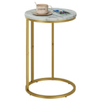 Function Home C Shaped End Table, Small Side Tables for Sofa Bed, Couch Tables That Slide Under, Drink Snack Table for Living Room Bedroom Small Space, White Wood Top and Gold Metal Frame