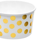 Juvale 100 Stück Papier-Eisbecher, 8 oz Einweg-Dessertschalen für Frozen Yogurt, Sundae-Bar, Party-Snacks und Leckereien, Goldfolie mit Polka-Dot-Design