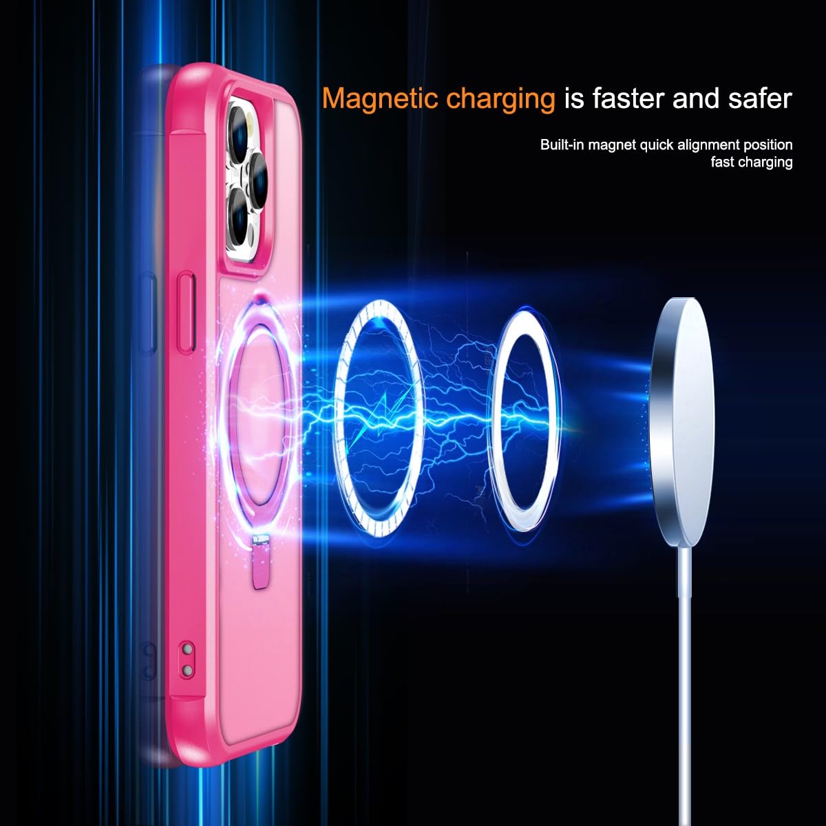 CHAOFEnG マグネット対応 iPhone 13 Pro Max ケース スタンド付き [軍用グレード落下テスト済み][マグネット対応] リング 透明 スリム ハードバック ソフトエッジ、ローズレッド