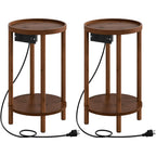 HOOBRO Small Round Side Table with Charging Station, 2-Tier Round Bamboo End Table, Compact Sofa Bedside Table for Small Space, Easy Assembly, for Living Room, Bedroom, Apartment, Natural YL156UBZ01