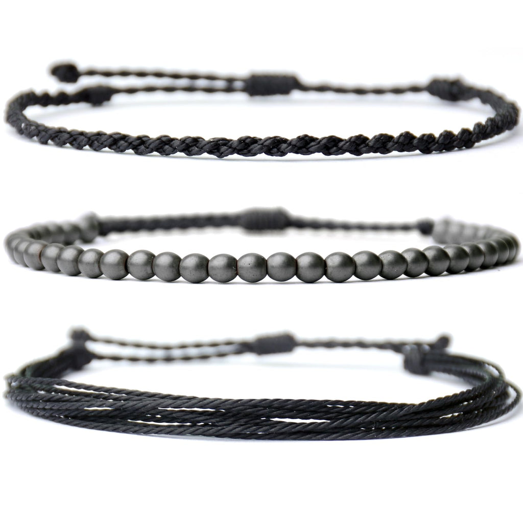 Handmade Natural Stone Beaded Healing Bracelet Gift for Men Adjustable Rope String Bracelet (Lava Rock, Adjustable)