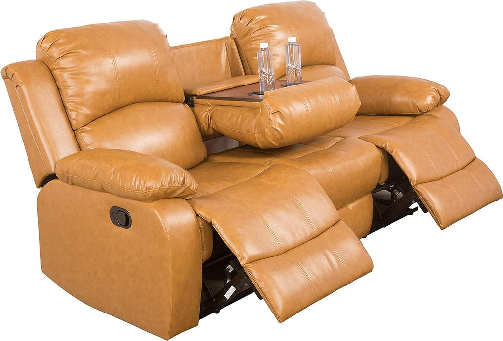 Bonded Leather Living Room Furniture Set Reclining Sofa Set Loveseat Furniture Sets in Living Room Sofa Recliners (3 Pieces, Brown)