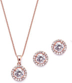 Mariell Bridal Wedding Necklace Set, Cubic Zirconia Pendant Necklace and Earrings Set, Rose Gold Jewelry