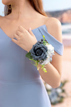 TINGE TIME Set of 2 Wrist Corsage Bracelets Pearl Wristlet Band Bridesmaid Bracelet for Wedding Ceremony Bridal Shower Wedding Artificial Flower Prom (Dusty Blue)