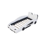 Harper & Bright Designs Twin Size racerbilsformet seng med hjul, polstret sengestel i kunstlæder til børn drenge piger, ingen boxmadras nødvendig (hvid)