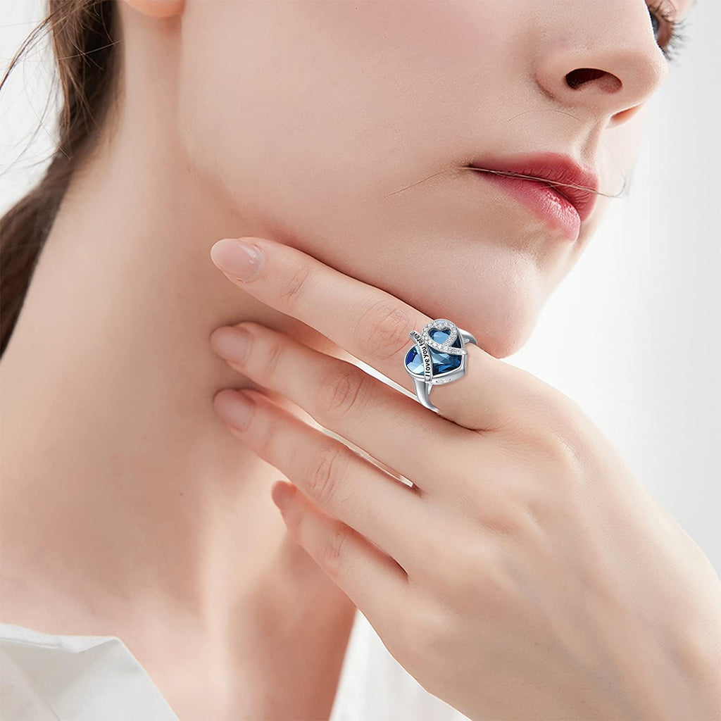 AOBOCO Sterling Silver I LOVE YOU FOREVER Heart Cremation Ring Holds Loved One's Ashes, Heart Urn Ring for Women, Memorial Keepsake Embellished with Austrian Crystals