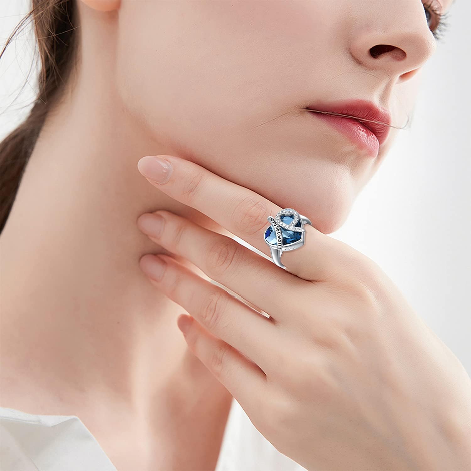 AOBOCO Sterling Silver I LOVE YOU FOREVER Heart Cremation Ring Holds Loved One's Ashes, Heart Urn Ring for Women, Memorial Keepsake Embellished with Austrian Crystals