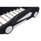 Roues de plateforme en forme de course Brisca taille double, cadre de lit voiture rembourré pour chambre, rails des deux côtés et support à lattes, pour enfants adolescents garçon fille, noir