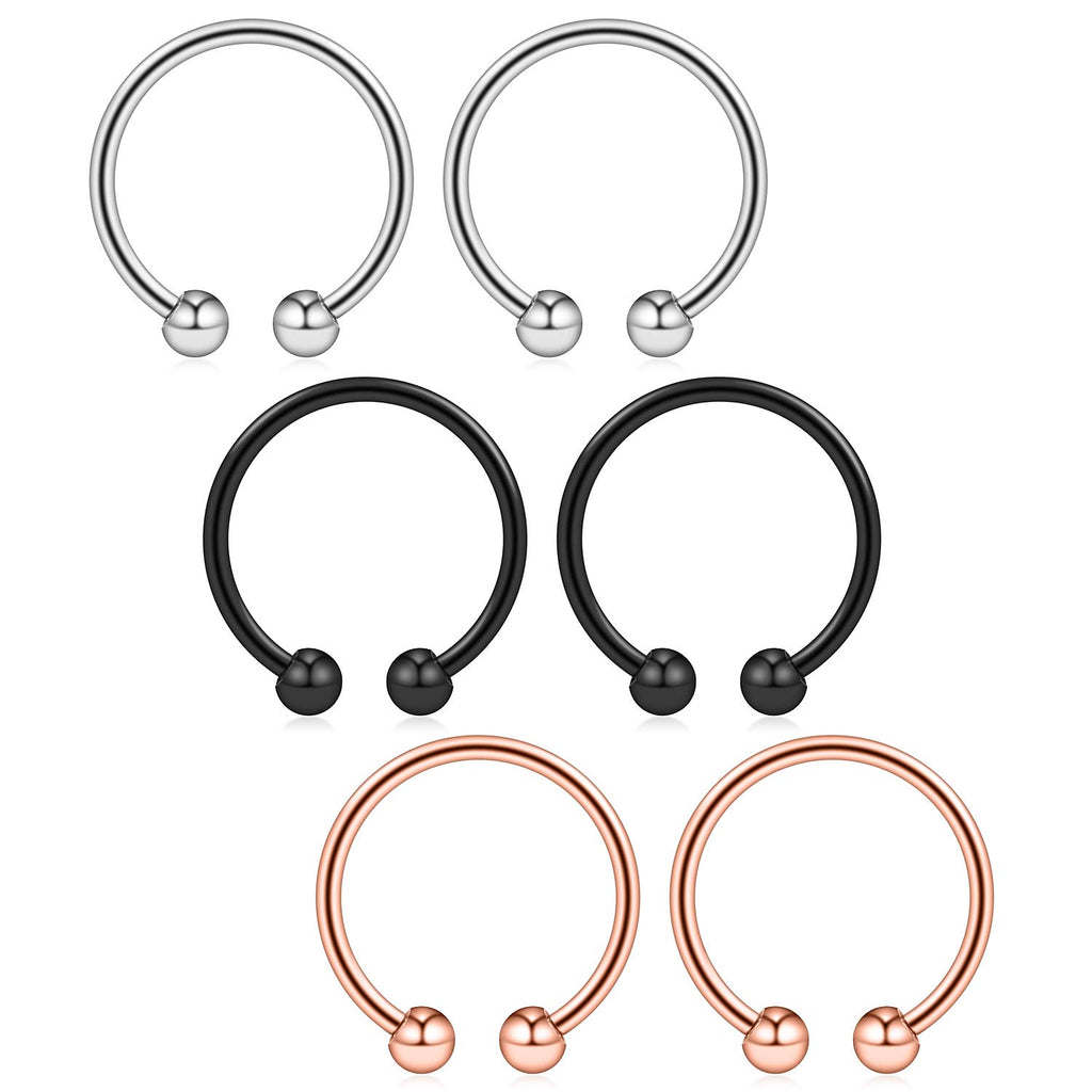 Ruifan 316L Surgical Steel Non-Piercing Fake Faux Clip On Septum Nose Hoop Ring Body Jewelry Piercing Unisex 20 Gauge 5/16"(8mm) 2-6PCS