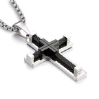 YL Men's Cross Necklace 316L Stainless Steel Large Jesus Christ Pendant Jewelry Rolo Chain for 24''