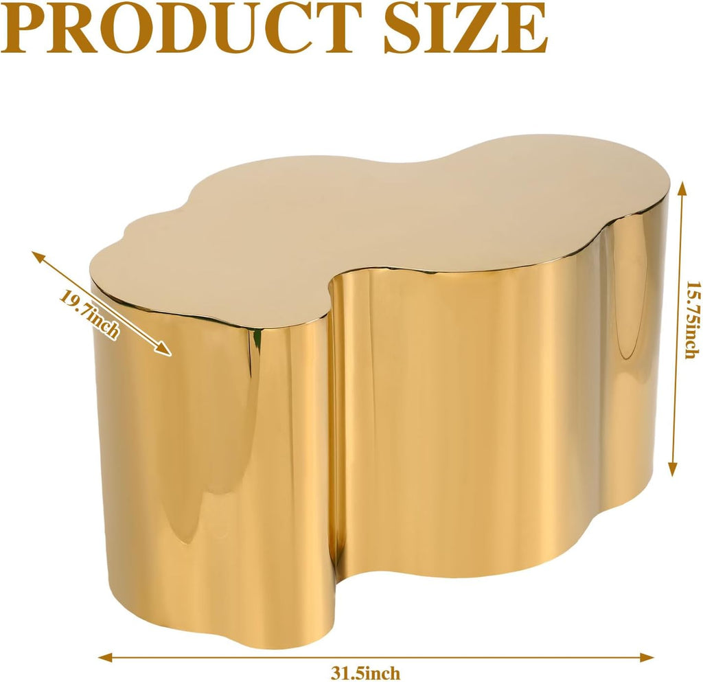 Menkxi Stainless Steel Cloud Coffee Table Modern for Living Room Irregular Metal Accent Coffee End Table for Living Room Bedroom, 31.5 x 19.7 x 15.75(Gold)