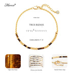 Bracelet Morse Code Or MEVECCO pour Femmes Bracelet Mixte en Pierre Œil de Tigre Plaqué Or 18K Bracelet Chaîne Morse Code Personnalisé Fait Main Empilable Bijoux Cadeaux