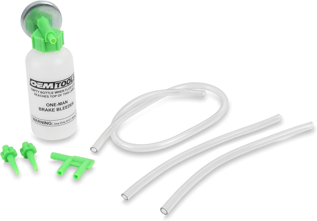 OEMTOOLS 25036 Bleed-O-Matic One-Man Brake Bleeder Kit, Featuring An Opaque Brake Bleed Bottle / Transparent Hoses and Tapered Fittings, No Mess Brake Fluid Bleeding , Multi color(Packaging May Vary)