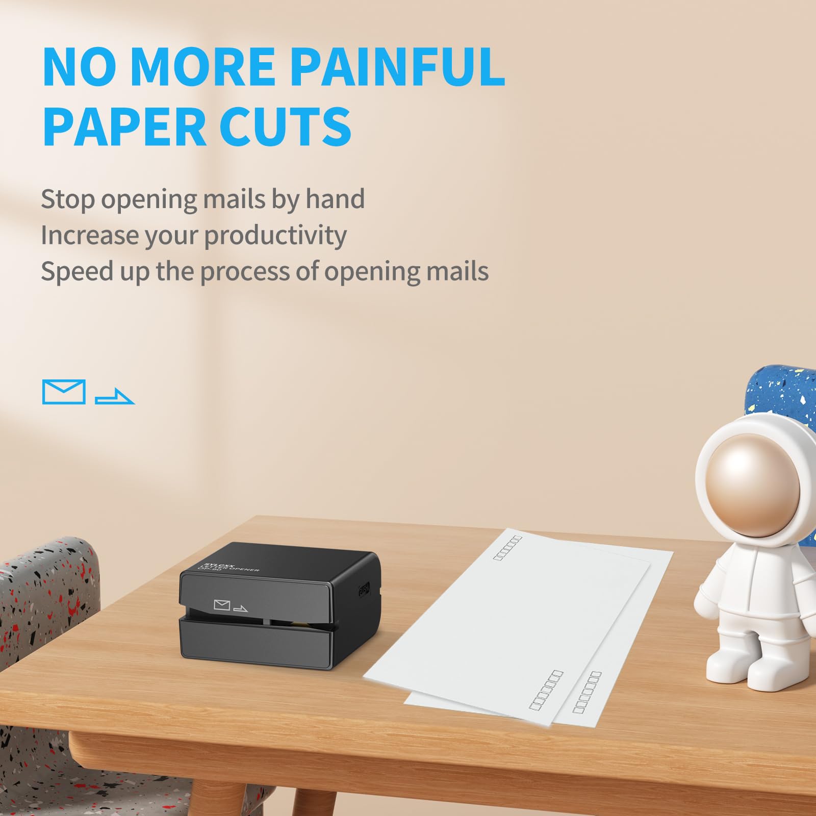 Batteridrevet elektrisk brevsprætter - brevsprættere kuvertklipper, kuvertåbner, poståbner, universel kuverteffektiv brevsprætter til kontor, hjem (sort)