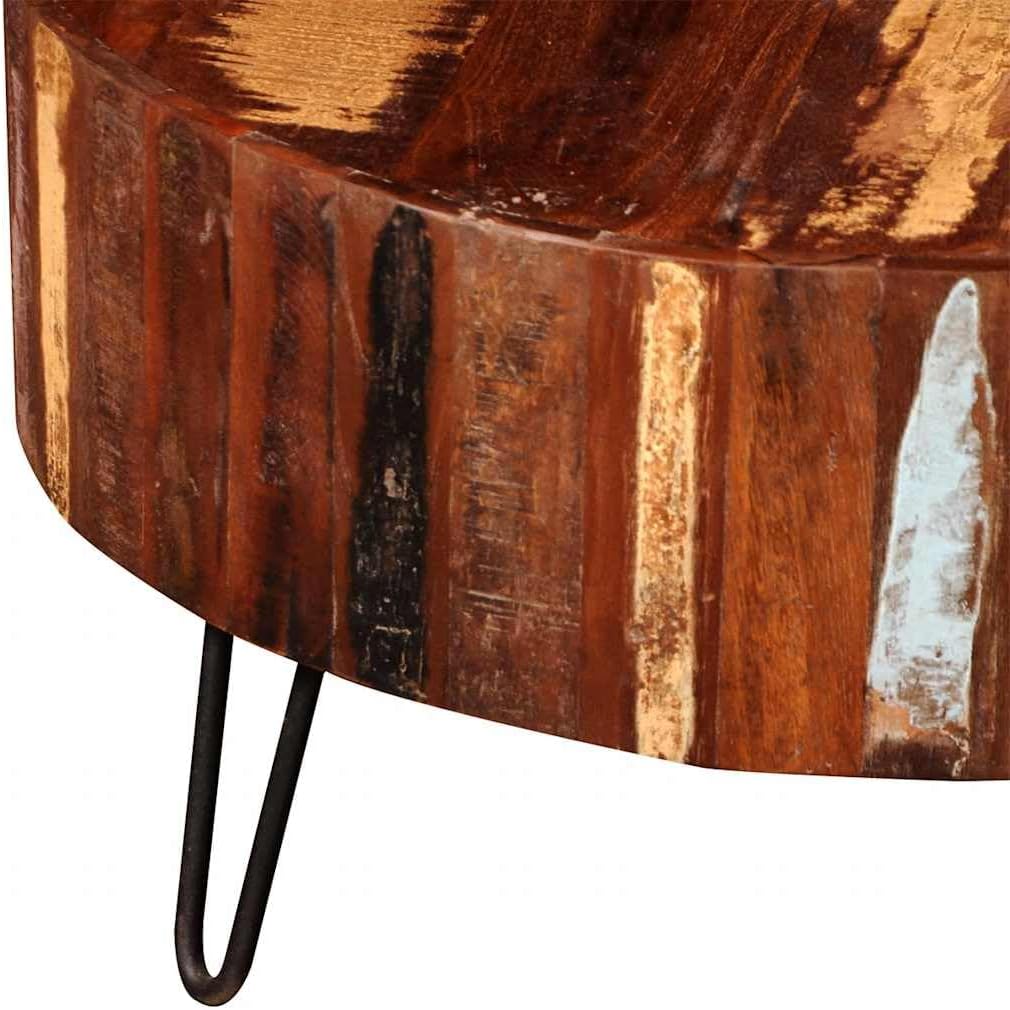 vidaXL Coffee Table, Round Center Table, Solid Reclaimed Wood, Iron Legs, Fully Handmade, Multicolor, Living Room, 27.6" Diameter x 15.0"