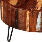 vidaXL Coffee Table, Round Center Table, Solid Reclaimed Wood, Iron Legs, Fully Handmade, Multicolor, Living Room, 27.6" Diameter x 15.0"