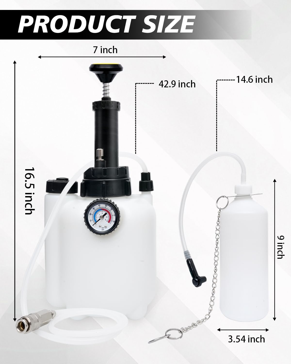 Brake Bleeder Kit with 3L Pressure Pump, 1L Waste Bottle & 4 Upgraded Adapters, Manual Brake Fluid Bleeder Tool for Most Vehicles, One-Person Operation